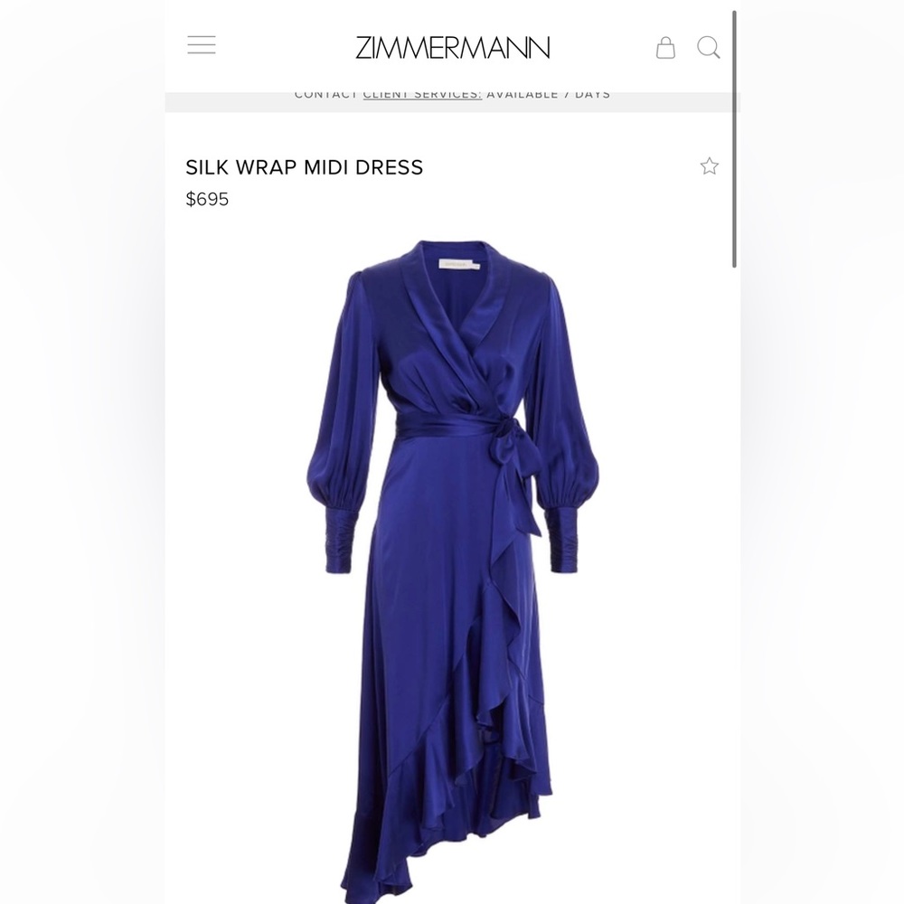 Current season Zimmerman wrap midi dress in show stopping lapis blue.